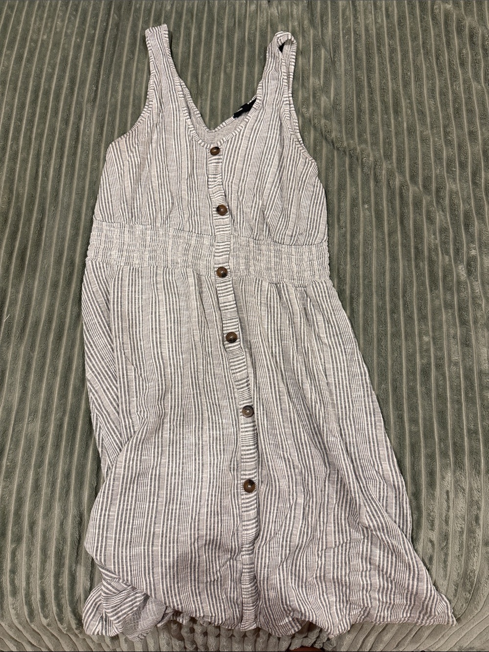 Caution To The Wind Striped Midi Sundress in Gray and White